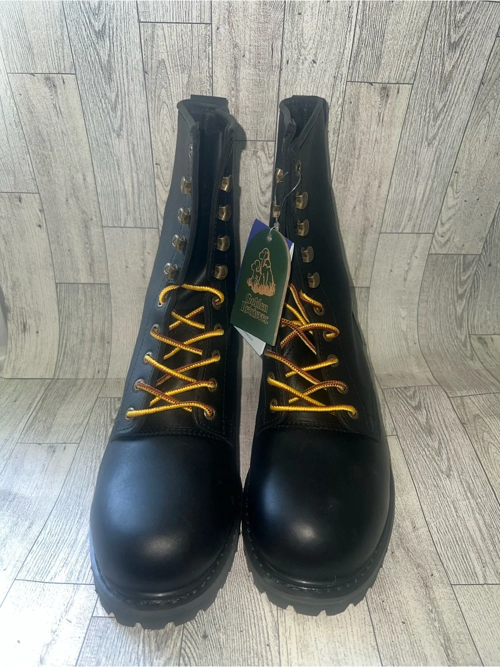 Golden retriever Titan Black Leather Lace-Up Boot Sz 8.5 Wide